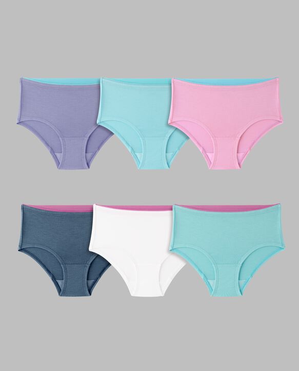 Girls' True Comfort 360 Stretch Brief Underwear, Assorted 6 Pack Assorted 1