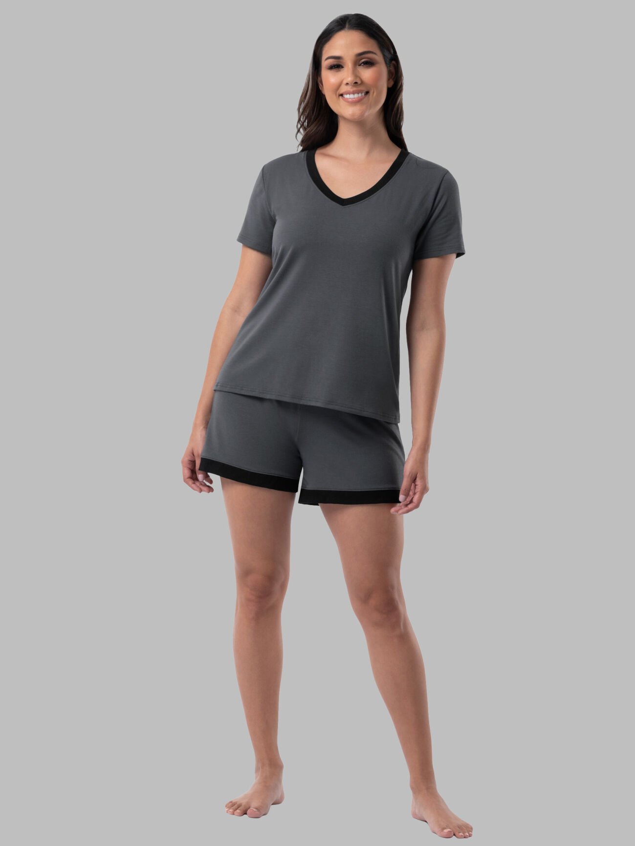 Women's Soft & Breathable V-Neck T-shirt and Shorts, 2-Piece