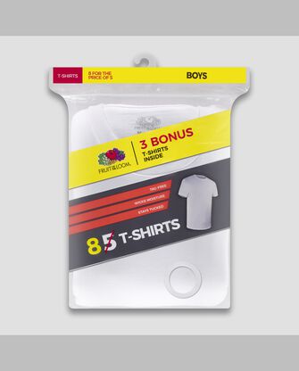 Boys' Short Sleeve Crew T-Shirt, White 5+3 Bonus Pack WHITE