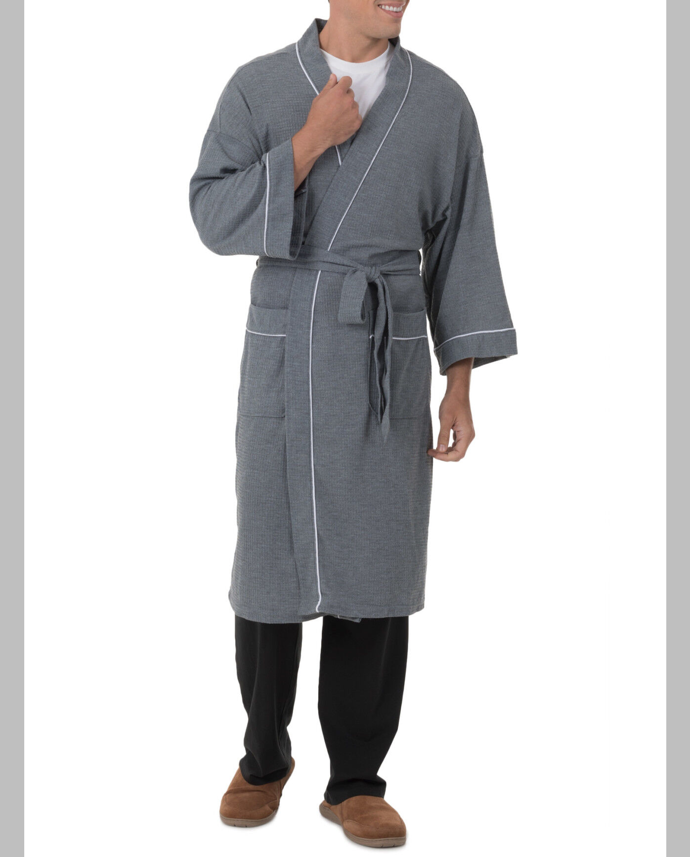 Men's Soft Touch Waffle Robe, 1 Pack, Size 2XL GREY