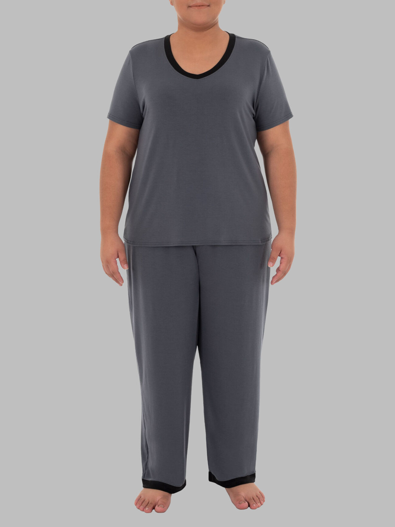 Women's Plus Fit for Me® Soft & Breathable V-Neck Pajama,  2 Piece Pajama Set MONUMENT