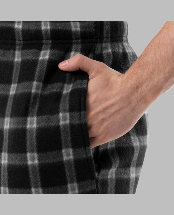 Fruit Of The Loom Men's Short Sleeve Jersey Knit Top and Fleece Sleep Pant, 2 Piece Set GREY PLAID SET