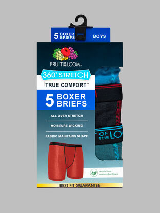 Boys' True Comfort 360 Stretch Boxer Briefs, Assorted 5 Pack 