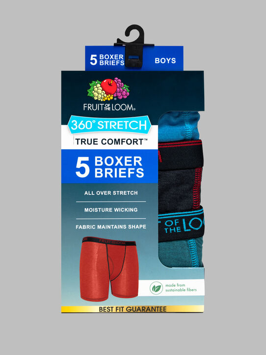 Boys' True Comfort 360 Stretch Boxer Briefs, Assorted 5 Pack Assorted 1