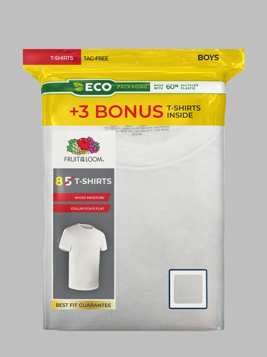 Boys' Cotton Crew Undershirt, White 5+3 Bonus Pack White