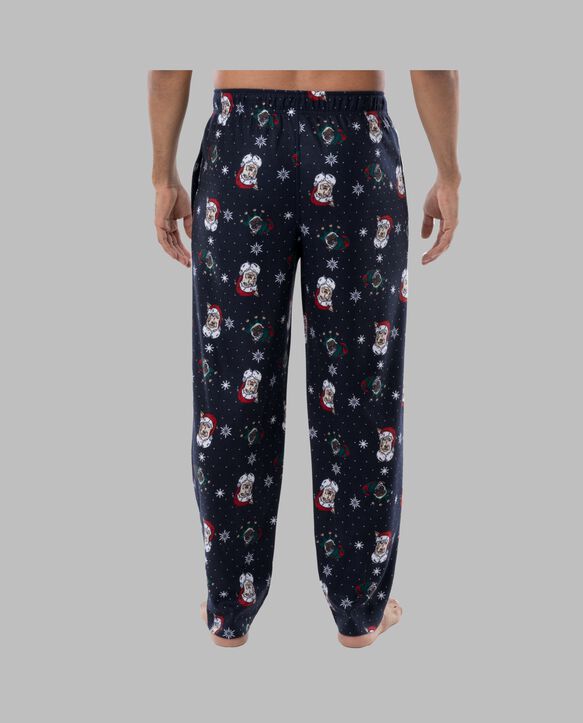 Fruit of the Loom Men's Holiday and Plaid Microfleece Sleep Pant, 2 Pack SANTA DOG/BLUE PLAID