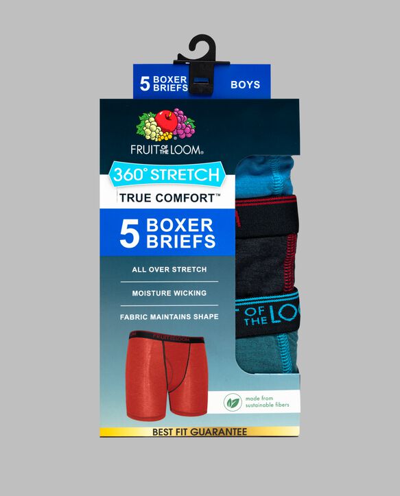 Boys' True Comfort 360 Stretch Boxer Briefs, Assorted 5 Pack Assorted 1