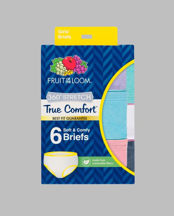 Girls' True Comfort 360 Stretch Brief Underwear, Assorted 6 Pack Assorted 1