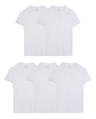 Men's  Active Cotton Blend White Crew T-Shirts, 5 pack 