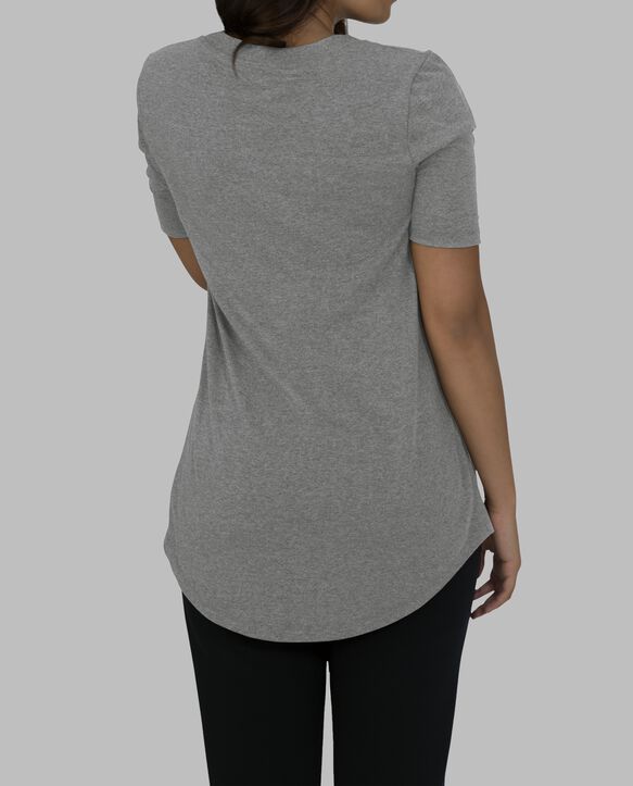 Women's Essentials Elbow Length V-Neck T-Shirt Oxford