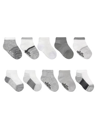 Baby Beyondsoft® Grow and Fit Ankle Socks, Gray/White  10 Pack 