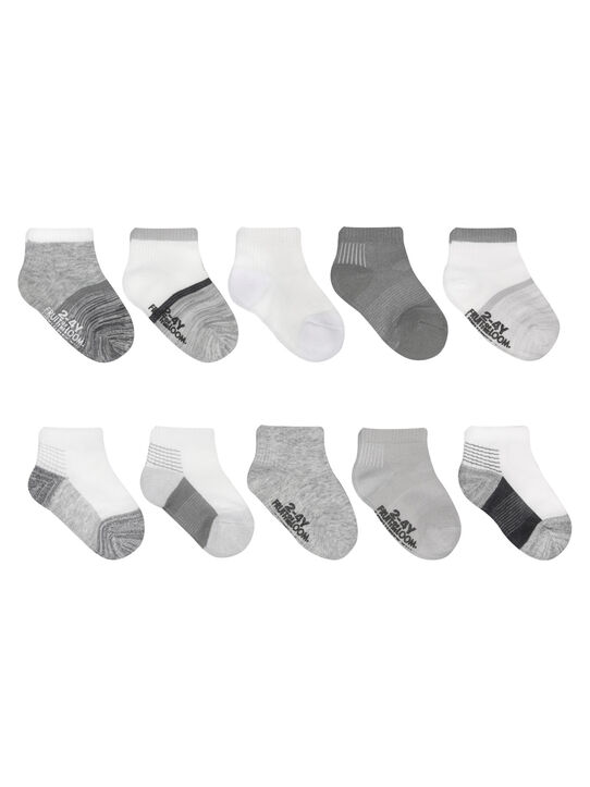 Baby Beyondsoft® Grow and Fit Ankle Socks, Gray/White  10 Pack ASSORTED