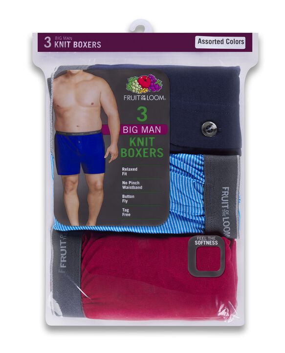 Big Men's Cotton Knit Boxers, 3 Pack Assorted