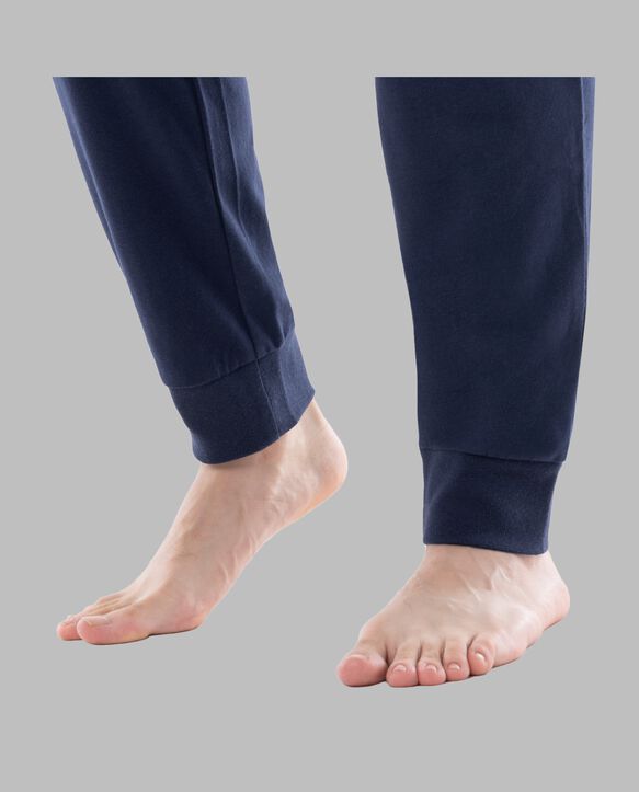Fruit of the Loom Men's Jersey Short Sleeve Henley Top and Jogger Pant, 2 Piece Set INDIGO HEATHER/NAVY