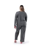 Women's Plus Soft & Breathable Plus Size Crew Neck Long Sleeve Shirt and Pants Pajama Set CHARCOAL PIN DOT