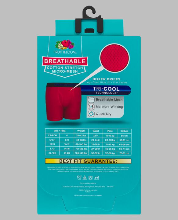 Boys' Breathable Cooling Cotton Mesh Boxer Briefs, Assorted 5 Pack ASSORTED