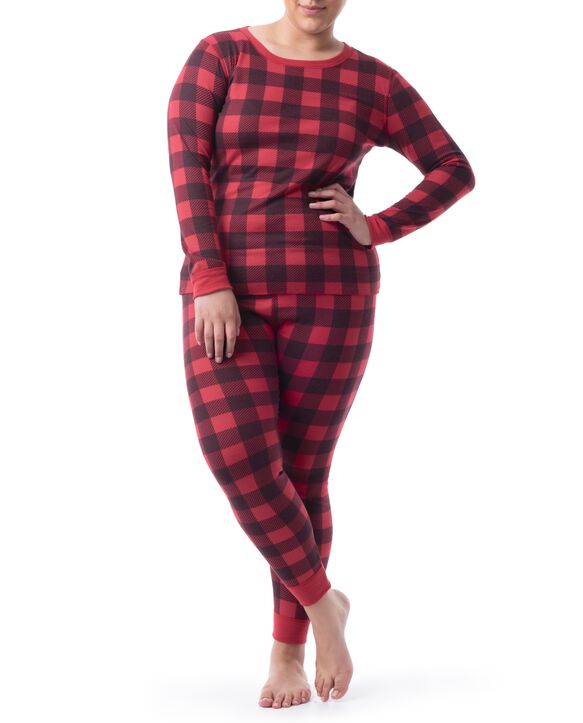 Women's Plus Waffle Crew Top and Pant, 2-Piece Pajama Set