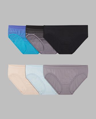 Women's 360 Stretch Seamless Bikini Panty, Assorted 6 Pack 