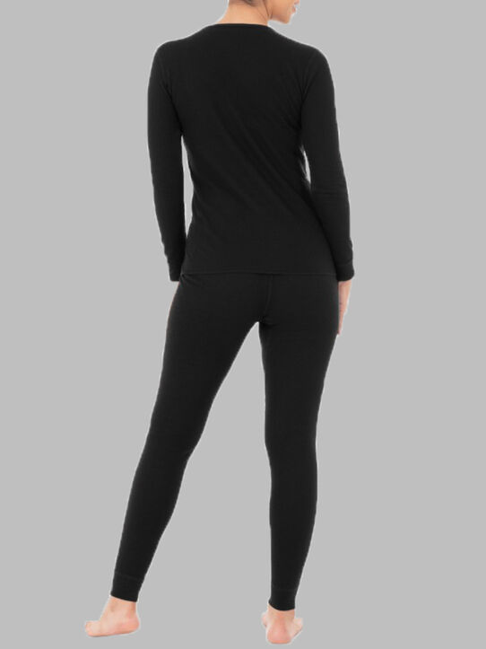 Women's Thermal Crew Top and Bottom, 2 Piece Set BLACK/BLACK