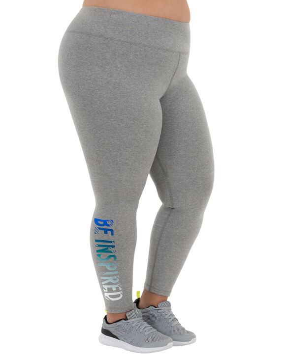 Fit For Me by Fruit of the Loom Ladies Plus Size Graphic Leggings MEDIUM GREY HEATHER GRAPHIC "BE INSPIRED"