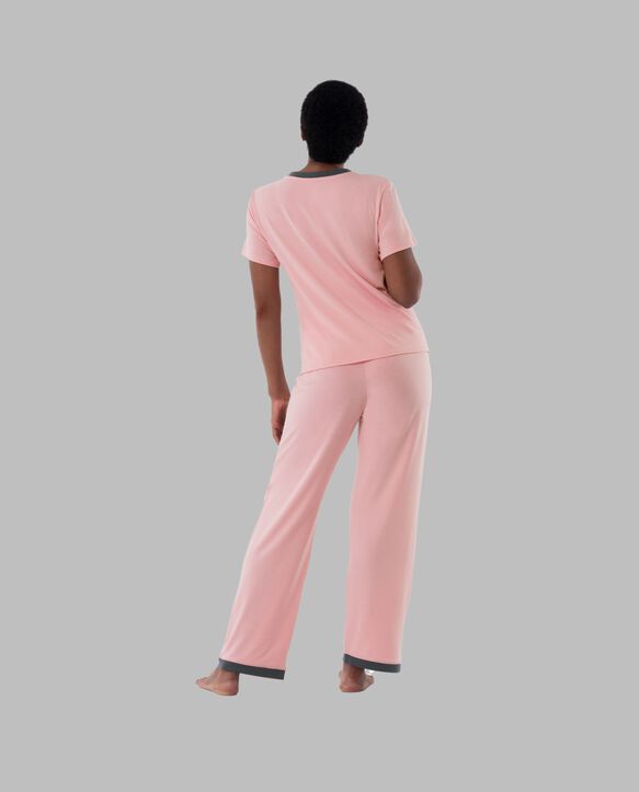 Women's Soft & Breathable V-Neck T-shirt and Pants, 2-Piece Pajama Set 