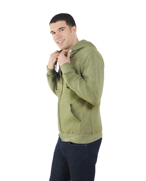 Big Men's Fleece Full Zip Hoodie Jacket, 1 Pack Green Army Heather