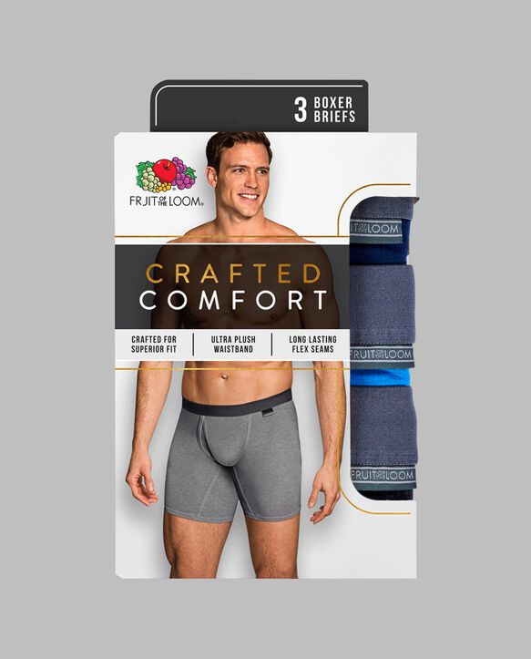 Men's Crafted Comfort Assorted Boxer Brief, 3 Pack, Extended Sizes Assorted Color