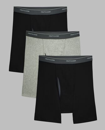 Men's Eversoft® CoolZone® Fly Boxer Briefs, Black and Gray 3 Pack 