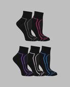 Women's Coolzone® Cushioned Cotton Crew Socks, 5 Pack BLACK/GREY, BLACK/PINK, BLACK/PURPLE, BLACK/LAVENDAR, BLACK/BLUE