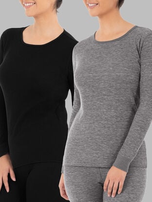 Women's Crew Neck Waffle Thermal Top, 2 Pack 