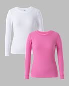 Women's Crew Neck Thermal Top, 2 Pack PINK BERRY/WHITE