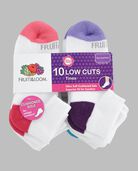 Girls' Everyday Soft Cushioned Low Cut Socks, 10 Pack, Size 10.5-4 WHITE, WHITE/PURPLE, WHITE/PINK, WHITE/BLUE