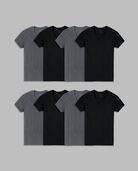 Men's Short Sleeve Active Cotton Blend V-Neck T-Shirt, White 8 Pack Black and Gray