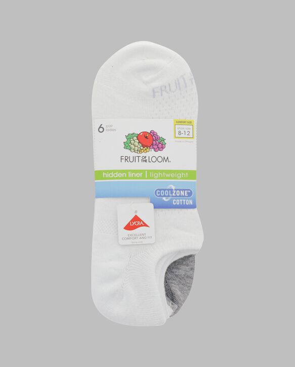 Women's Coolzone® Cotton Lightweight Liner Socks, 6 Pack WHITE