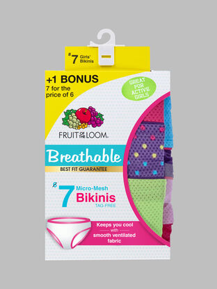Girl's Breathable Micro-Mesh Bikini Underwear, Assorted 6+1 Bonus Pack 