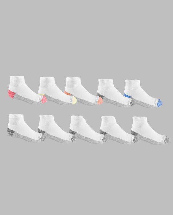 Boys' Cushioned Ankle Socks Pack, 10 Pack, Size 9-2.5 WHITE/BLUE, WHITE/BLACK, WHITE/GREY, WHITE/RED, WH