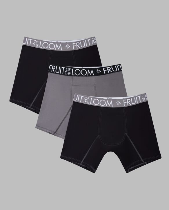 Men's Breathable Performance Cool Cotton Boxer Briefs, Black and Gray 3 Pack Assorted