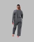 Women's Plus Fit for Me® Soft & Breathable Crew Neck Long Sleeve Shirt and Pants, 2 Piece Pajama Set CHARCOAL PIN DOT