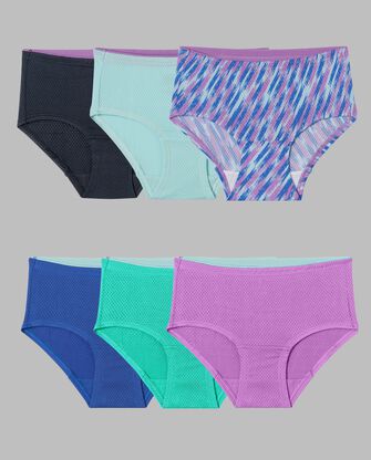 Girls' Breathable Micro-Mesh Brief Underwear, Assorted 6 Pack 