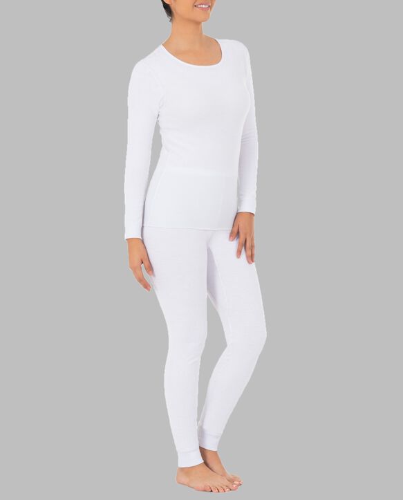 Women's Thermal Crew Top and Bottom, 2 Piece Set WHITE/WHITE