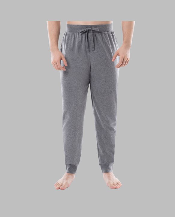 Fruit of the Loom Men's Jersey Short Sleeve Henley Top and Jogger Pant, 2 Piece Set GREY HEATHER