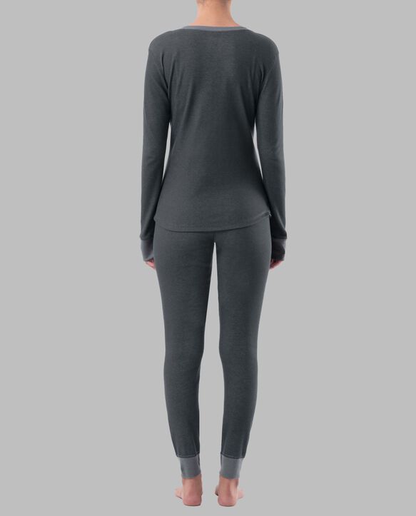 Women's Raschel Henley Top and Pant, 2-Piece Pajama Set DARK GREY