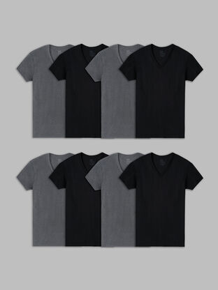 Men's Short Sleeve Active Cotton V-neck T-Shirt, Black and Gray 8 Pack 
