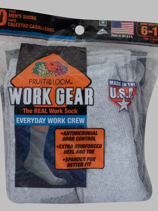 Men's Workgear™ Crew Socks Gray, 10 Pack, Size 6-12 