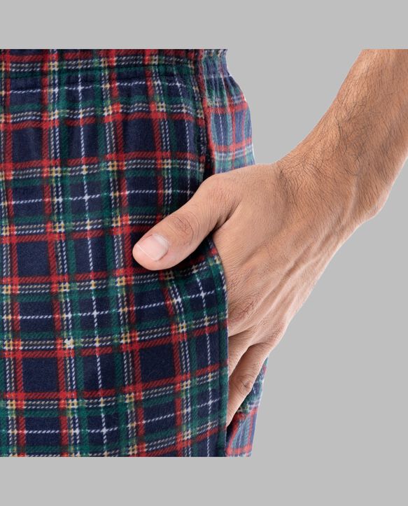 Fruit of the Loom Men's Holiday and Plaid Microfleece Sleep Pant, 2 Pack NAUGHTY BUT NICE/NAVY PLAID