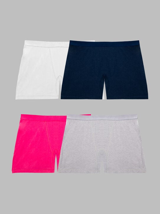 Women's 360 Stretch Comfort Cotton Boxer Brief Underwear, 4 Pack