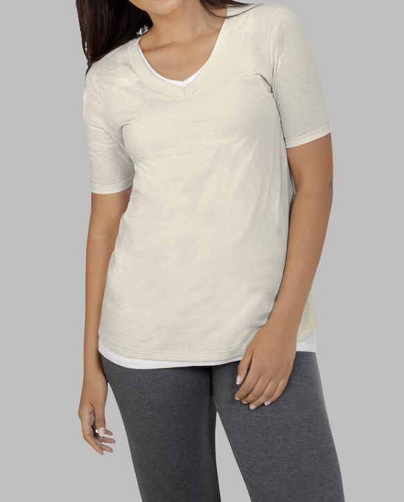 Women's Essentials Elbow Length V-Neck T-Shirt White Fleck