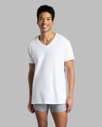 Men's Short Sleeve V-neck T-Shirt, Extended Sizes White 6 Pack 
