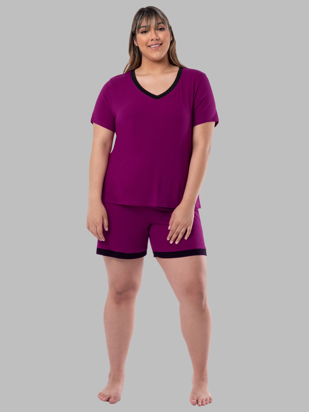 Women's Soft & Breathable V-Neck T-shirt and Shorts, 2-Piece Pajama Set BOYSENBERRY