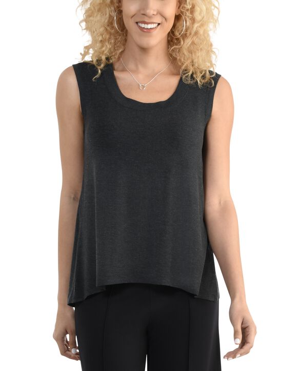 Women's Seek No Further Scoop Neck Shell Tank Top Dark Charcoal Heather